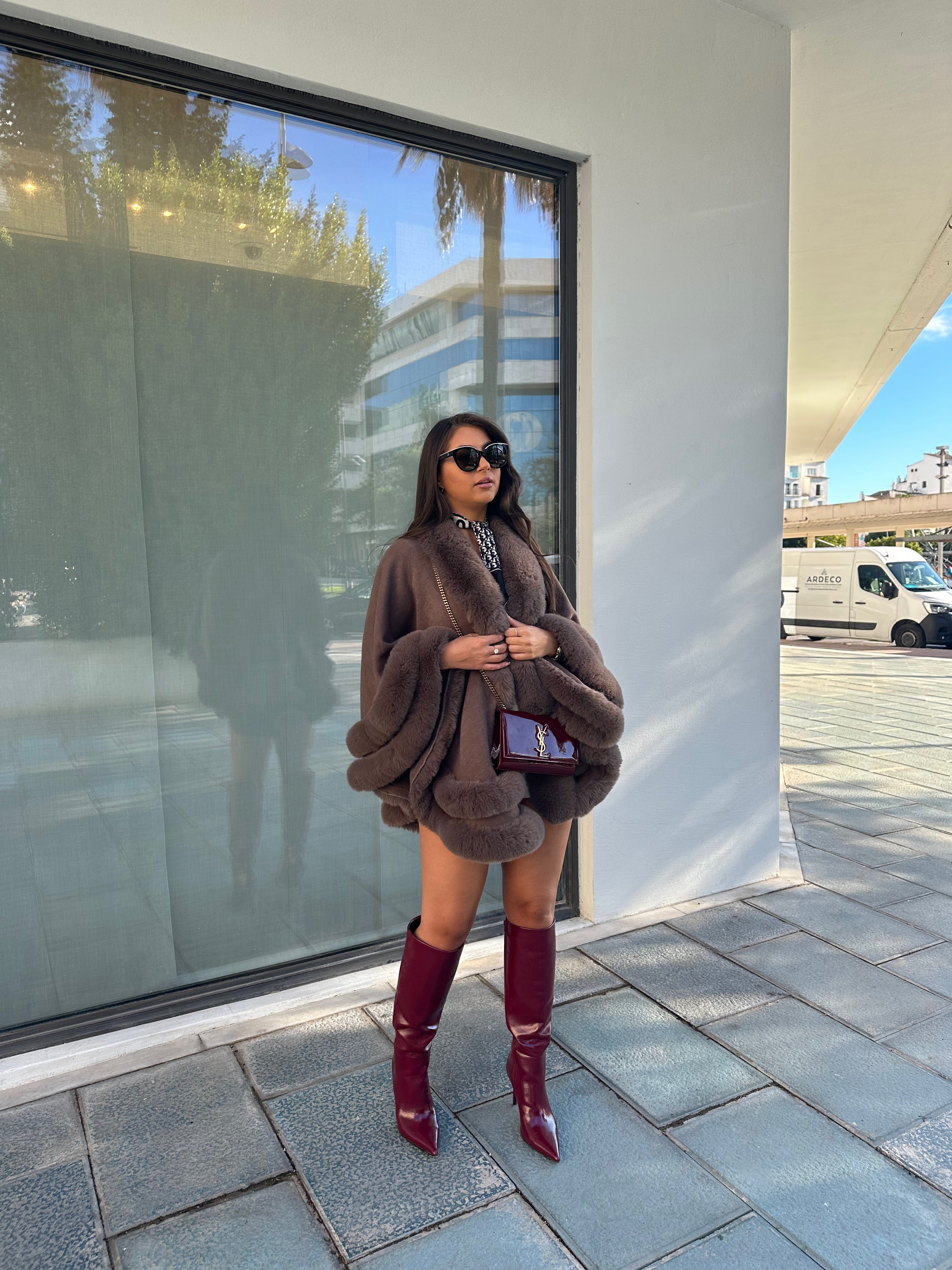 ‘VIP’ Faux Fur Cape - Mocha