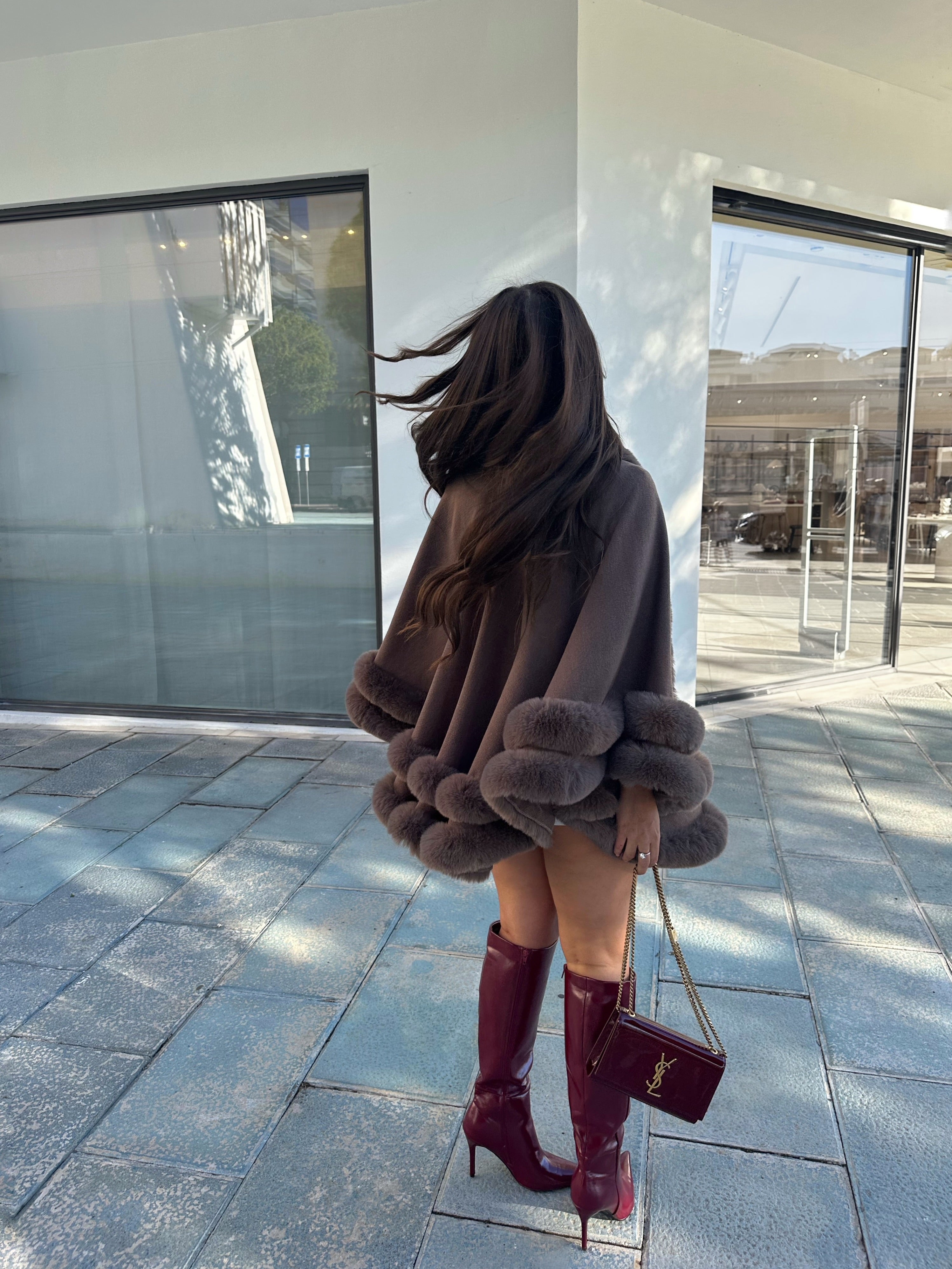 ‘VIP’ Faux Fur Cape - Mocha