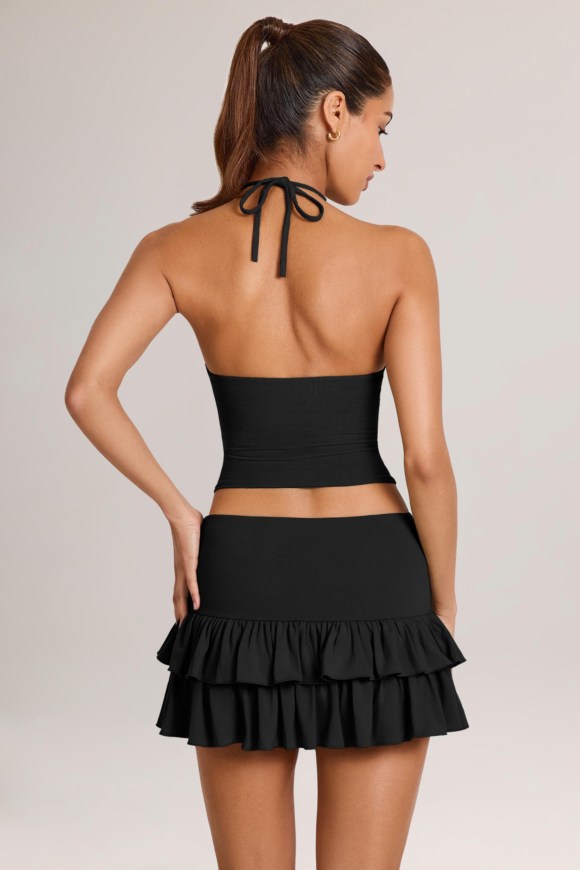 Modal Ruffle Mid-Rise Mini Skort in Black