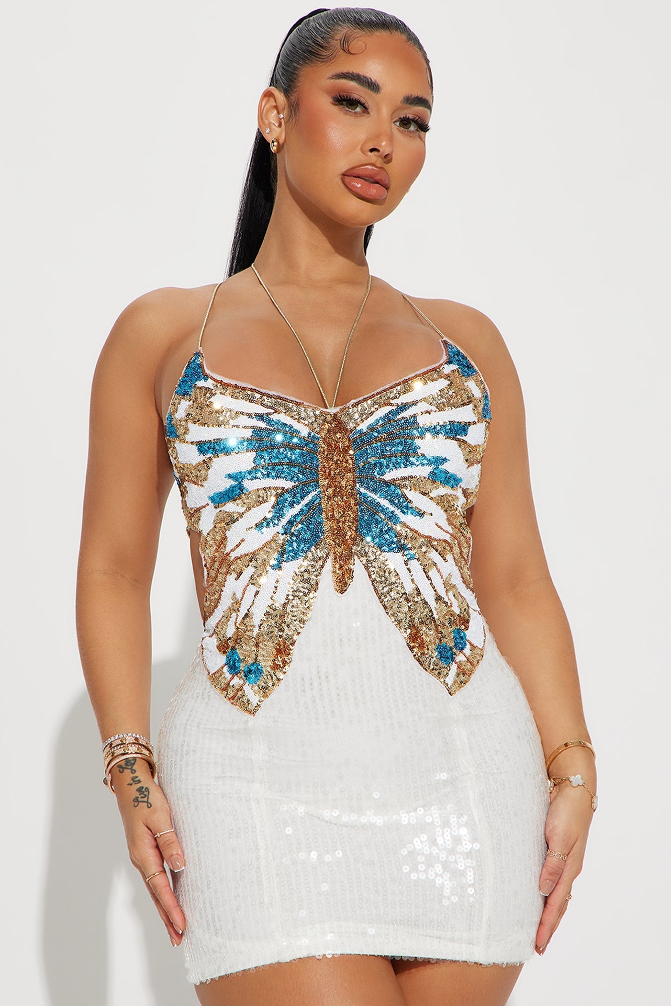 Alara | White Butterfly Sequin Mini