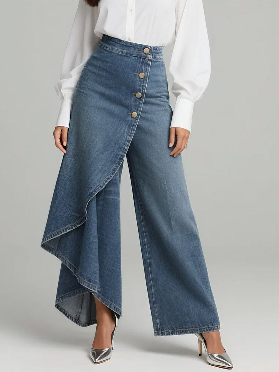 Stylish women's high-waisted wide-leg jeans with a relaxed fit